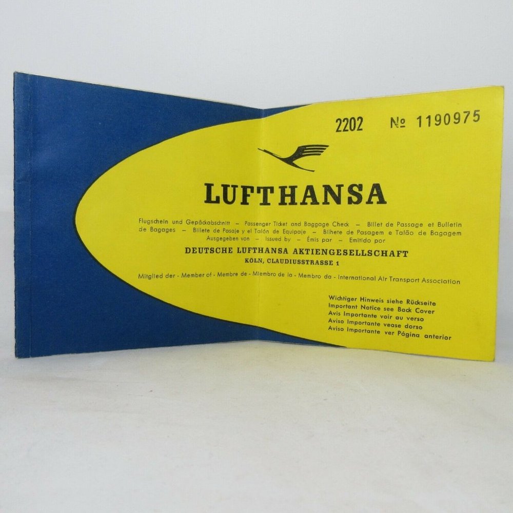 Vtg Lufthansa Airline Ticket 07/08/1958 Frankfurt - Rome - Tripoli Flight 427